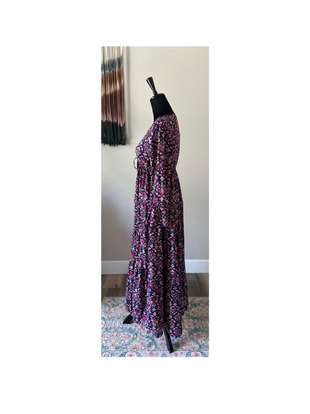 Anthropologie Boemo Floral V-Neck Long Sleeve Maxi Dress in Purple Cottagecore M - Picture 3 of 5